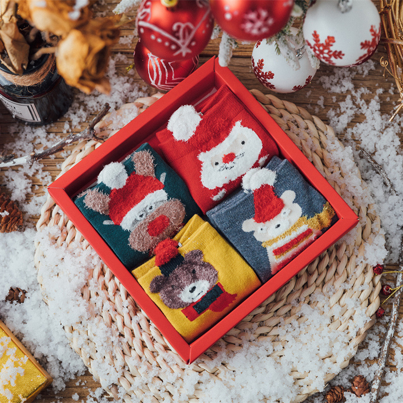 3 Box / 12 Pairs New Year Socks Female Socks Crew Socks Creative Cartoon Animals Christmas Socks Boxed Gift Socks